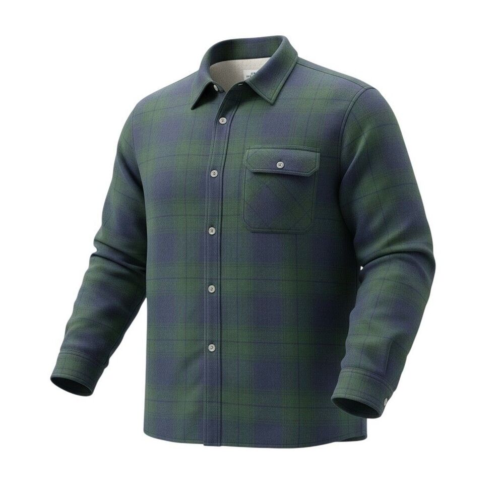 The North Face Mens 2XL Green Plaid Sherpa Lined Heavyweight Flannel Shirt